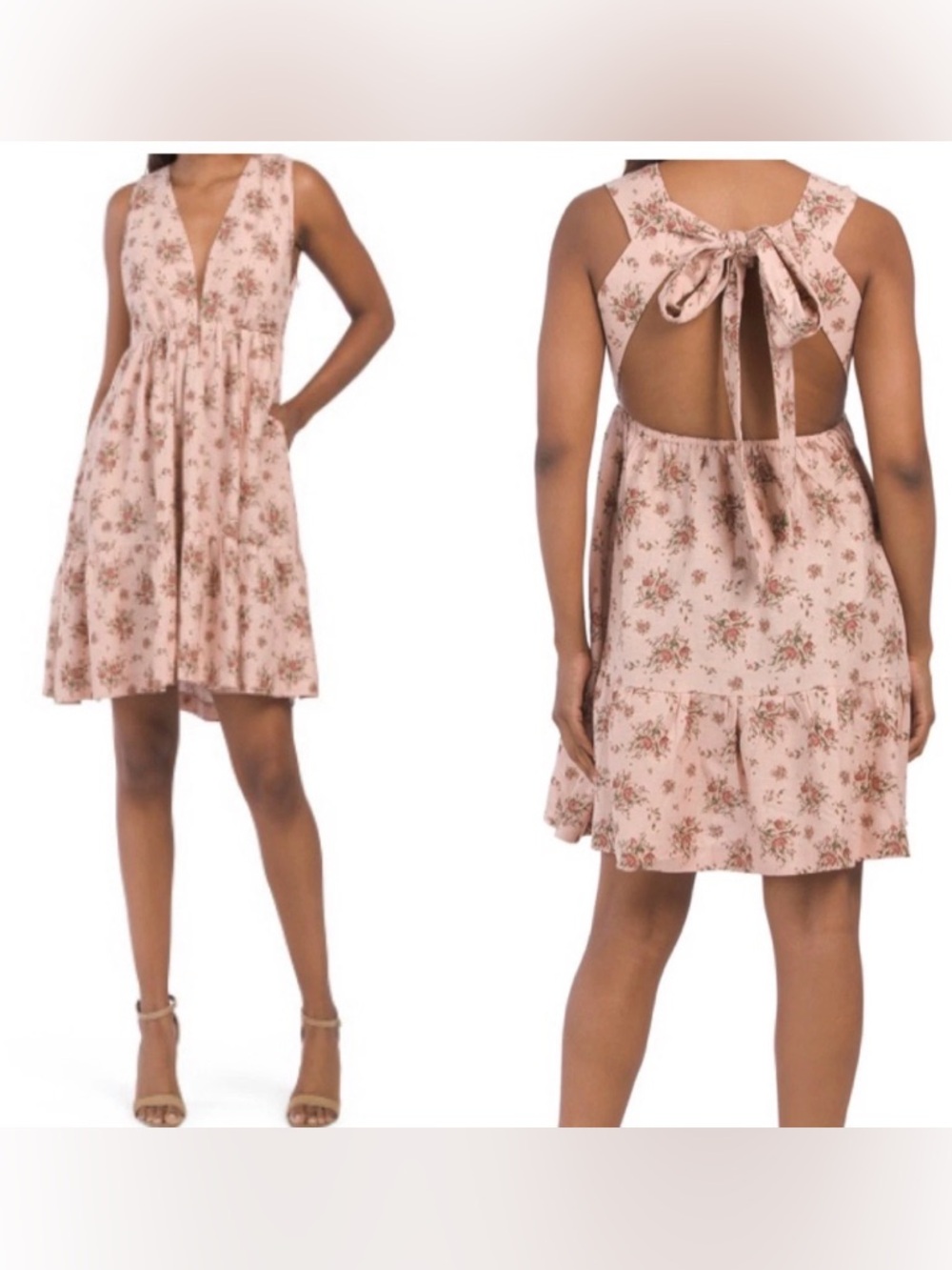 House of Harlow Size medium Floral Blush Linen Mini Dress w/Pockets
